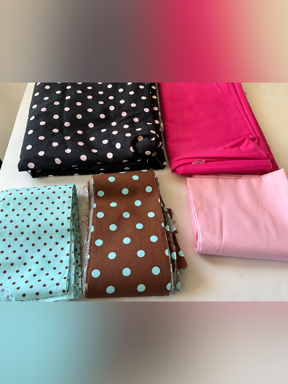 Quilting Sewing Crafts Fabric Pink Brown Black Teal Pok A Dots Cotton